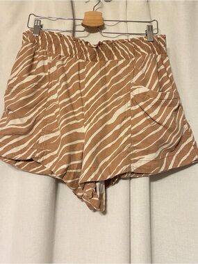 Linen Blend Brown Striped Zebra Print Shorts Size XL